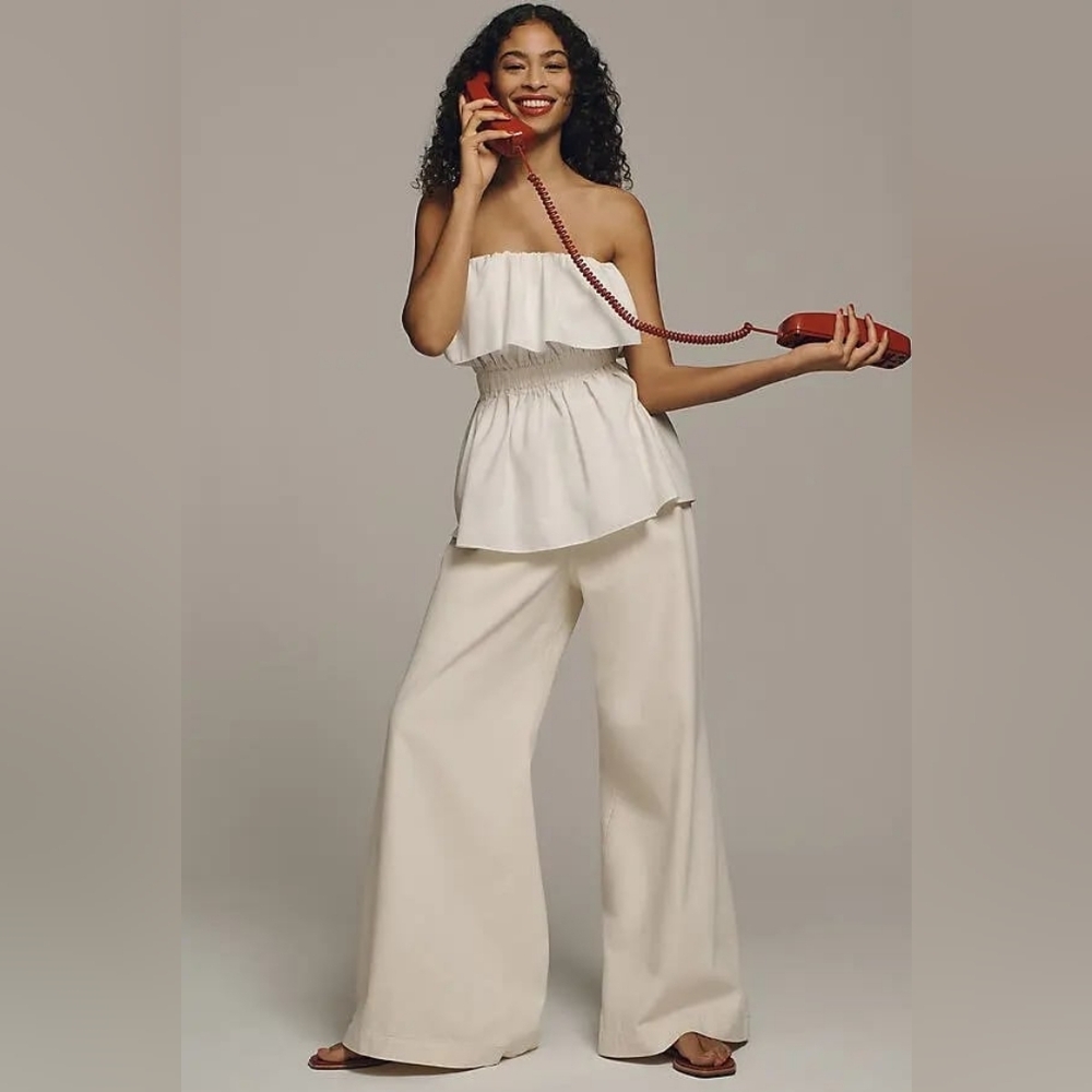 Mare Mare x Anthropologie Strapless White Linen Tie Back Top XL